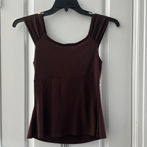 Brown Sleeveless Ruched Detail Top With Beaded Tie Accent By I.D.F.Y Medium - Picture 2 of 7